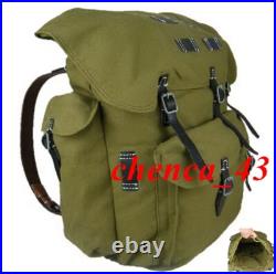 1PC WWII German Mountain Trooper Canvas Rucksack Backpack with Leather Strap Bag