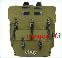 1PC WWII German Mountain Trooper Canvas Rucksack Backpack with Leather Strap Bag