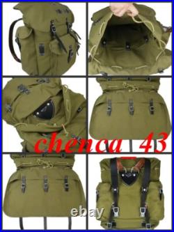 1PC WWII German Mountain Trooper Canvas Rucksack Backpack with Leather Strap Bag