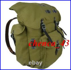 1PC WWII German Mountain Trooper Canvas Rucksack Backpack with Leather Strap Bag