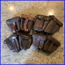 4-Antique WWII Genuine Military Issue Leather Ammo Magazine Case Bag Belt Loops