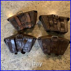 4-Antique WWII Genuine Military Issue Leather Ammo Magazine Case Bag Belt Loops