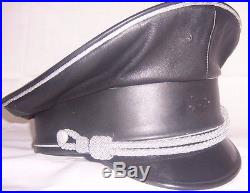 Black Leather German Officers Cap Ww2 Hat Choose Your Size Offizier Leder Kappe