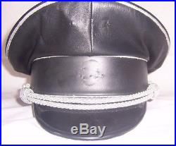Black Leather German Officers Cap Ww2 Hat Choose Your Size Offizier Leder Kappe