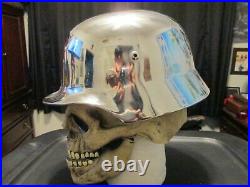 Chrome German parade Helmet Real Steel with leather liner & strap
