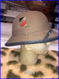 DAK Afrika Korps Pith Helmet Rommel 2 Medal Side Plates Chinstrap Repro Nice