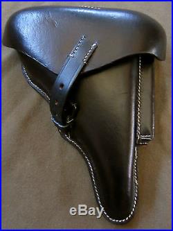 F1w WWI WWII GERMAN P08 LUGER PISTOL HARDSHELL HOLSTER-BLACK LEATHER