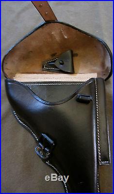 F1w WWI WWII GERMAN P08 LUGER PISTOL HARDSHELL HOLSTER-BLACK LEATHER