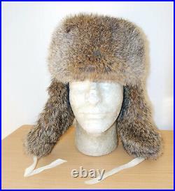 GERMAN ARMY WW2 REPRO EAST FRONT REAL RABBIT FUR USHANKA HAT Sz57 (7 1/8)