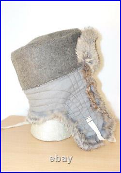 GERMAN ARMY WW2 REPRO EAST FRONT REAL RABBIT FUR USHANKA HAT Sz57 (7 1/8)