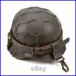 GERMAN WW2 Black Leather Helmet Carry Strap with Metal Clips (Helmet Strap Only)