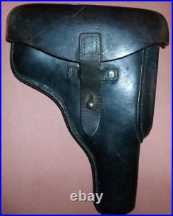 Geco C. WW2 Stamped Vintage Hardshell P. 08 Black Leather Holster