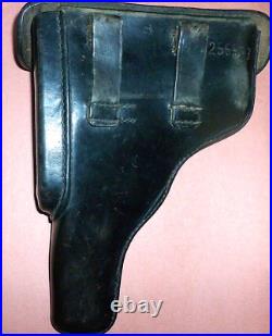 Geco C. WW2 Stamped Vintage Hardshell P. 08 Black Leather Holster