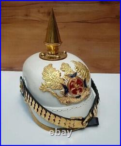 German Leather Pickelhaube White Helmet Imperial Officer's Grade Uniform Prussia