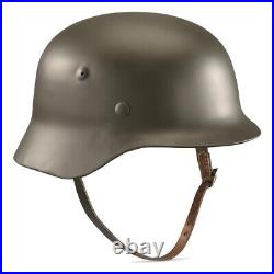 German Repro WWII M35 Steel Helmet- WW2 M1935 Green Leather Straps Military MED