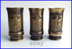 German Set Shot Glass WWII Eagle Wehrmacht Flak Trench Art brass WW2 military