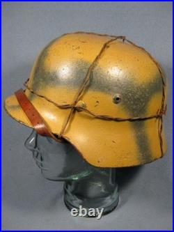 German WW2 Camo Helmet Complete Repo ET 68 Wire Net German WW2 Camo Helmet Complete Repo ET 68 Wire Net