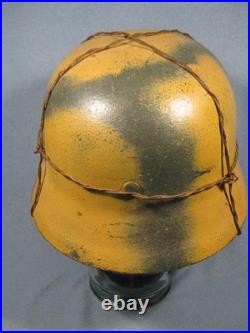 German WW2 Camo Helmet Complete Repo ET 68 Wire Net