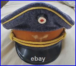 German WW2 Luftwaffe Cap Wool Leather Satin Size 58 with roundel insignia