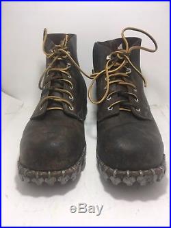 German WW2 Mountian Troop Leather Boots Size 11 Hob Nail Post War Swiss Made