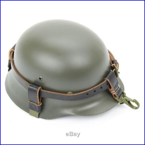 German WWII Helmet Black Leather Carry Strap with Metal Fittings (Strap Only)