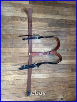 German WWII Helmet, Y-Straps and Black Leather Equipment Belt field gear set