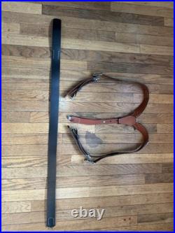 German WWII Helmet, Y-Straps and Black Leather Equipment Belt field gear set