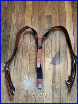 German WWII Helmet, Y-Straps and Black Leather Equipment Belt field gear set