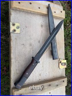 German WWII Kar 98k Mauser Steel Bayonet and Scabbard Reproduction Wood Grips