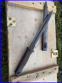 German WWII Kar 98k Mauser Steel Bayonet and Scabbard Reproduction Wood Grips