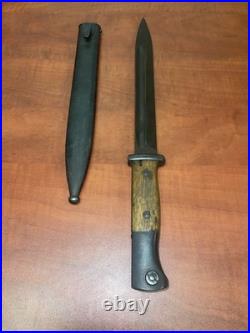 German WWII Mauser Kar 98 Bayonet with Scabbard, Wood Grips, K98