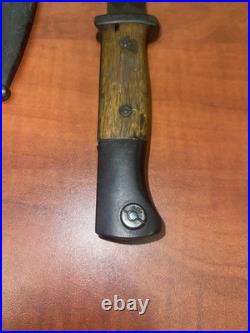 German WWII Mauser Kar 98 Bayonet with Scabbard, Wood Grips, K98