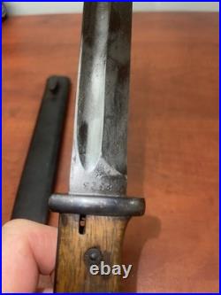 German WWII Mauser Kar 98 Bayonet with Scabbard, Wood Grips, K98