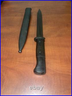 German WWII Mauser Kar 98 Bayonet with Scabbard, Wood Grips, K98