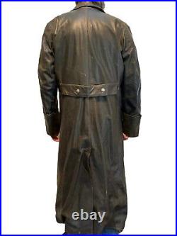 Germany Wwii Reproduction Officers Military Heavy Long Leather Coat Size XL 48