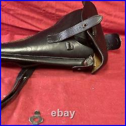 Luger P-08 8 inch Artillery Holster Stock Straps BLACK LEATHER w. Tool Stock