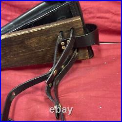 Luger P-08 8 inch Artillery Holster Stock Straps BLACK LEATHER w. Tool Stock