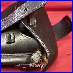 Luger P-08 8 inch Artillery Holster Stock Straps BLACK LEATHER w. Tool Stock