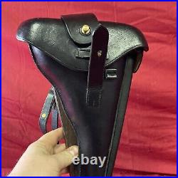 Luger P-08 8 inch Artillery Holster Stock Straps BLACK LEATHER w. Tool Stock