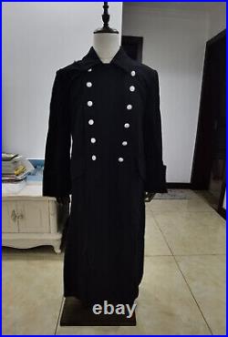 Men's German Ww2 Army Elite M32 Black Wool Greatcoat Repro Trench Coat Size L