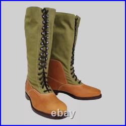 Men's Tall Lace-Up Boots Canvas & Leather Handmade Studded Sole