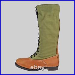 Men's Tall Lace-Up Boots Canvas & Leather Handmade Studded Sole