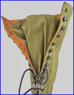 Men's Tall Lace-Up Boots Canvas & Leather Handmade Studded Sole