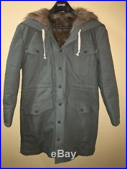Mens Small M43 German WWII Mouse Grey Faux Fur Canvas Parka Coat