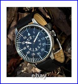 Mil-Tec Vintage Aviator Watch Black Dial Flieger Luftwaffe Pilot Quartz Mens