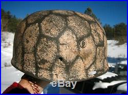 Repro German W. W. 2 Paratrooper Helmet Painted Camo With Liner Chin Strap Latger