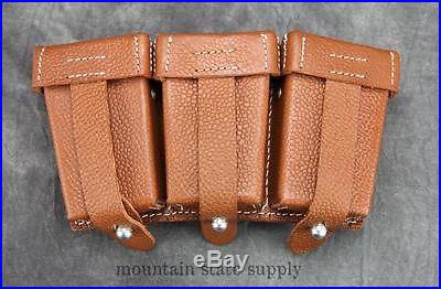 Repro WWII German 98k k98 Mauser Rifle 8mm Ammo Brown Leather Belt Pouch Carrier