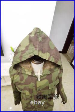 Repro Ww2 German Italian Camo M44 Jacket Rabbit Fur Winter Parka Great Coat XXL