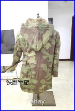 Repro Ww2 German Italian Camo M44 Jacket Rabbit Fur Winter Parka Great Coat XXL