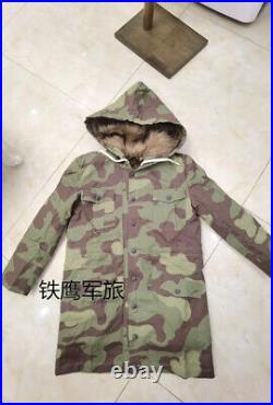 Repro Ww2 German Italian Camo M44 Jacket Rabbit Fur Winter Parka Great Coat XXL